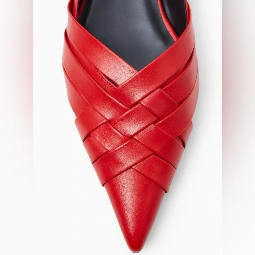 COS Crisscross Strap Premium Nappa Leather Pointed Flats Red EU40 US9 - Picture 4 of 17